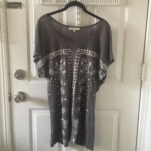 Sandro semi-tunic printed short sleeve shirt